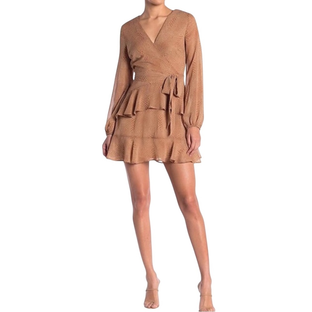 NWT Material Girl Animal Print Tan Ruffle Tie Wrap Dress Size XS - Picture 13 of 13